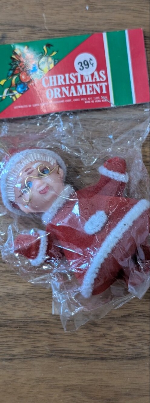 Vintage Christmas Ornaments Lot of 4 NOS Flocked Santa Mrs Claus Snowman Angel 1